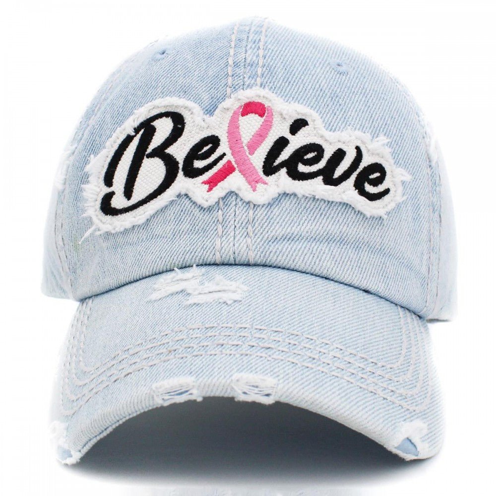 Believe Breast Cancer Awareness Vintage Distressed Baseball Cap - Squash Cancer