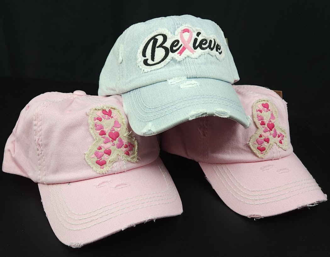 Believe Breast Cancer Awareness Vintage Distressed Baseball Cap - Squash Cancer