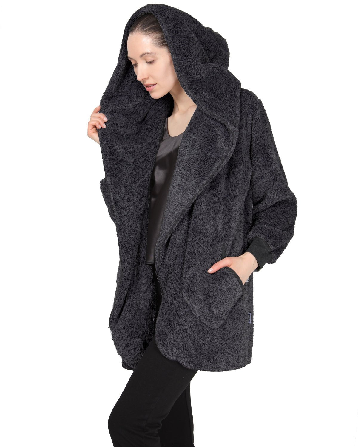 Charcoal Marled Plush Hooded Cardigan - Squash Cancer