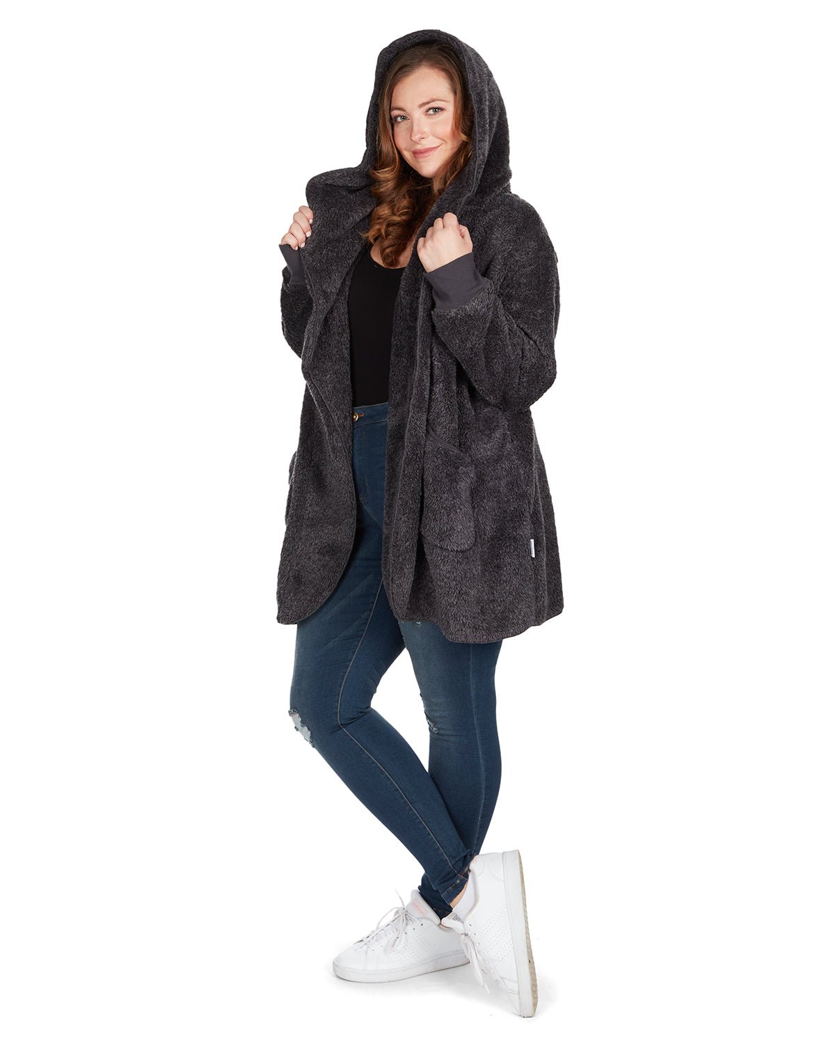 Charcoal Marled Plush Hooded Cardigan - Squash Cancer