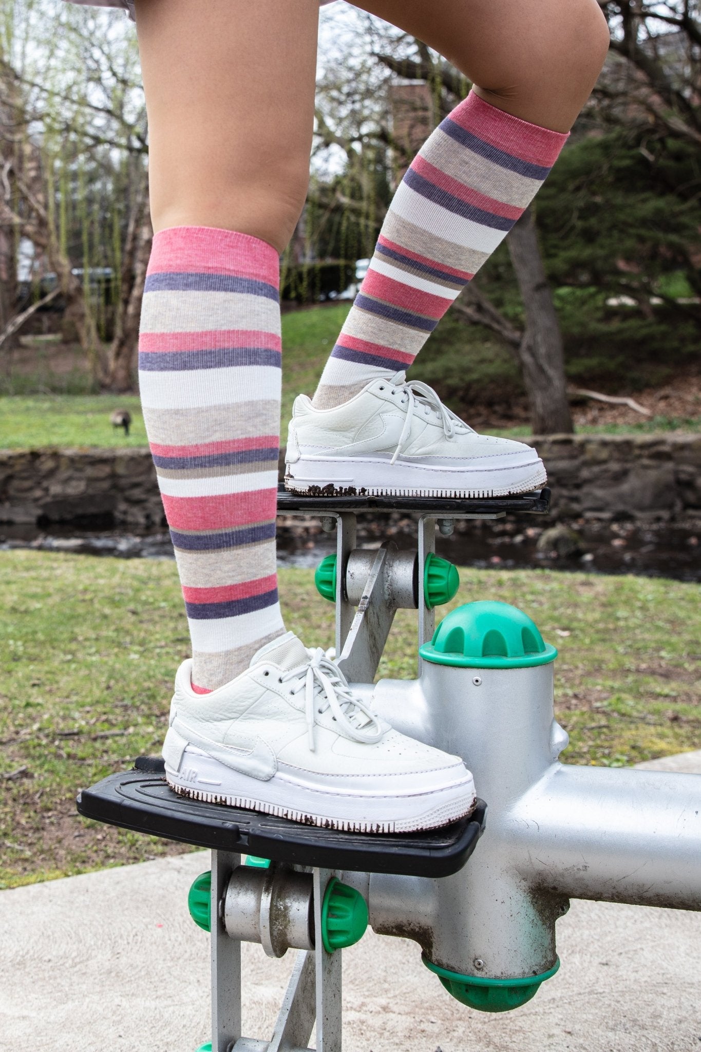 Multi Striped Cotton Compression Socks - Squash Cancer