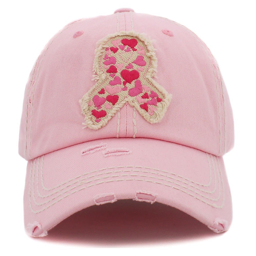 Vintage Distressed Pink Heart Ribbon Patch Baseball Cap. - Squash Cancer