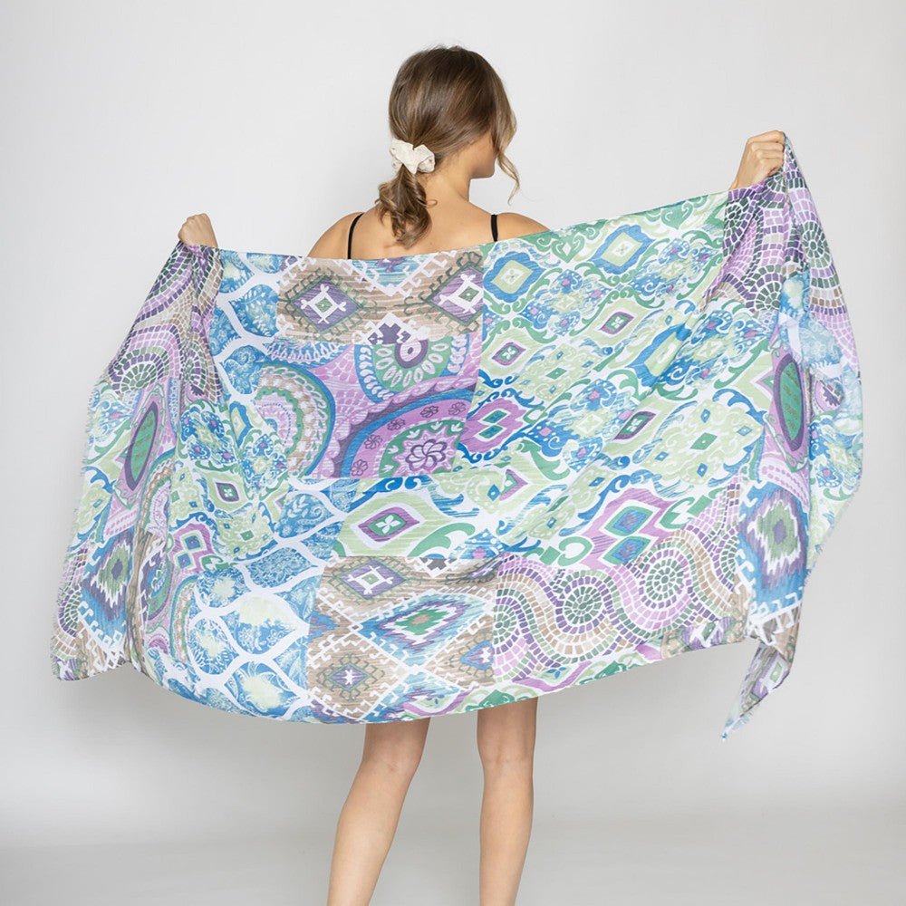 Oversized Lightweight Floral And Tiles Scarf - Squash Cancer