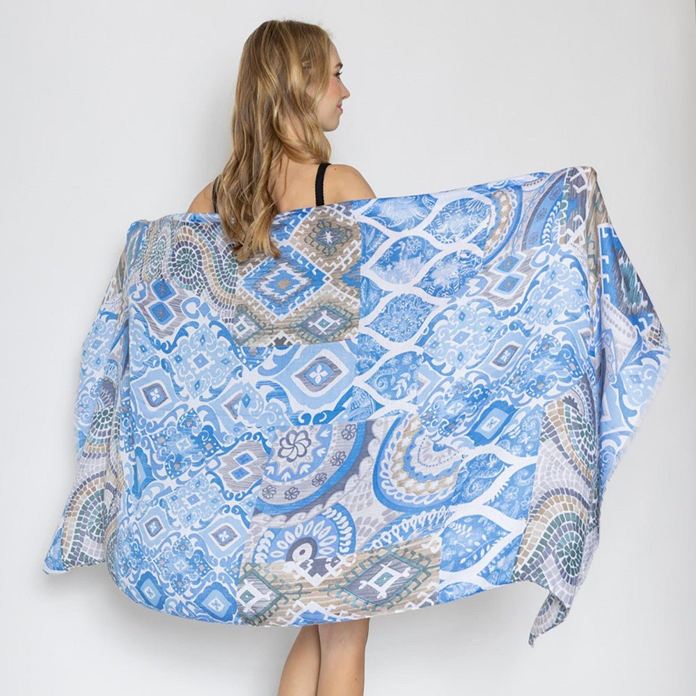 Oversized Lightweight Floral And Tiles Scarf - Squash Cancer