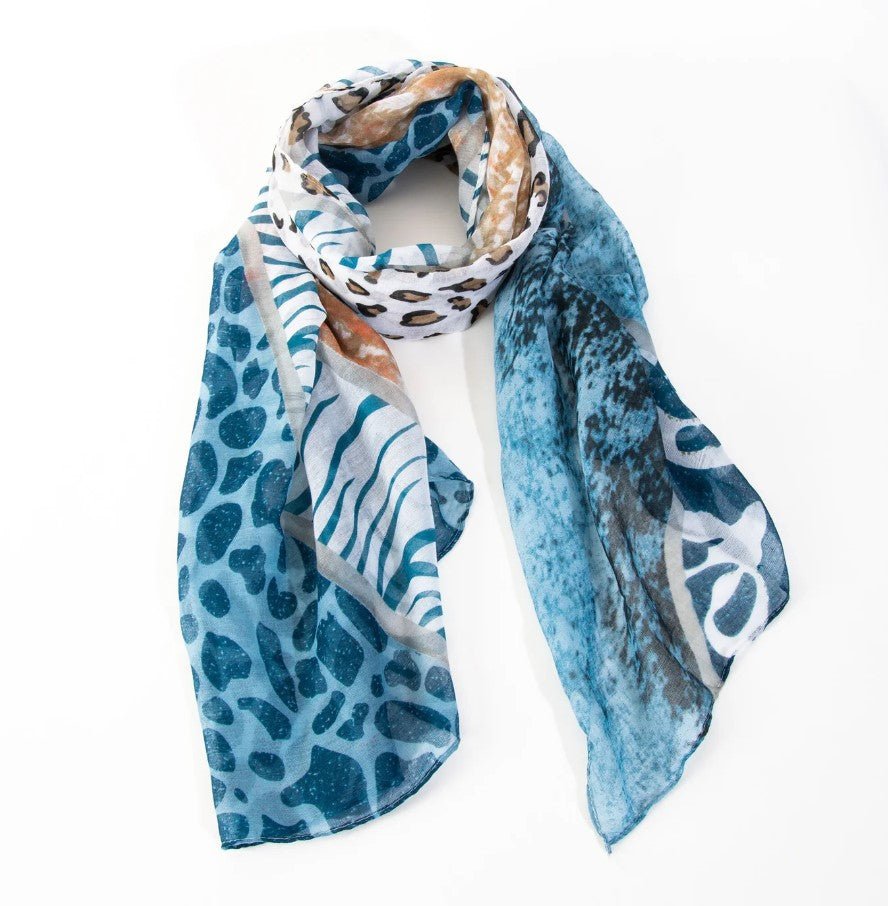 Teal Multi-Animal Print Light Scarf - Squash Cancer